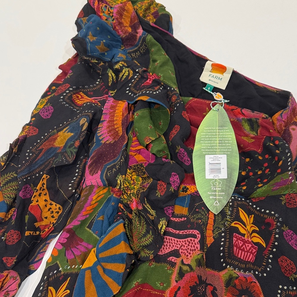 NWT Farm Rio One-Shoulder Floral Printed Midi Dress in Black and Multi - Picture 4 of 8